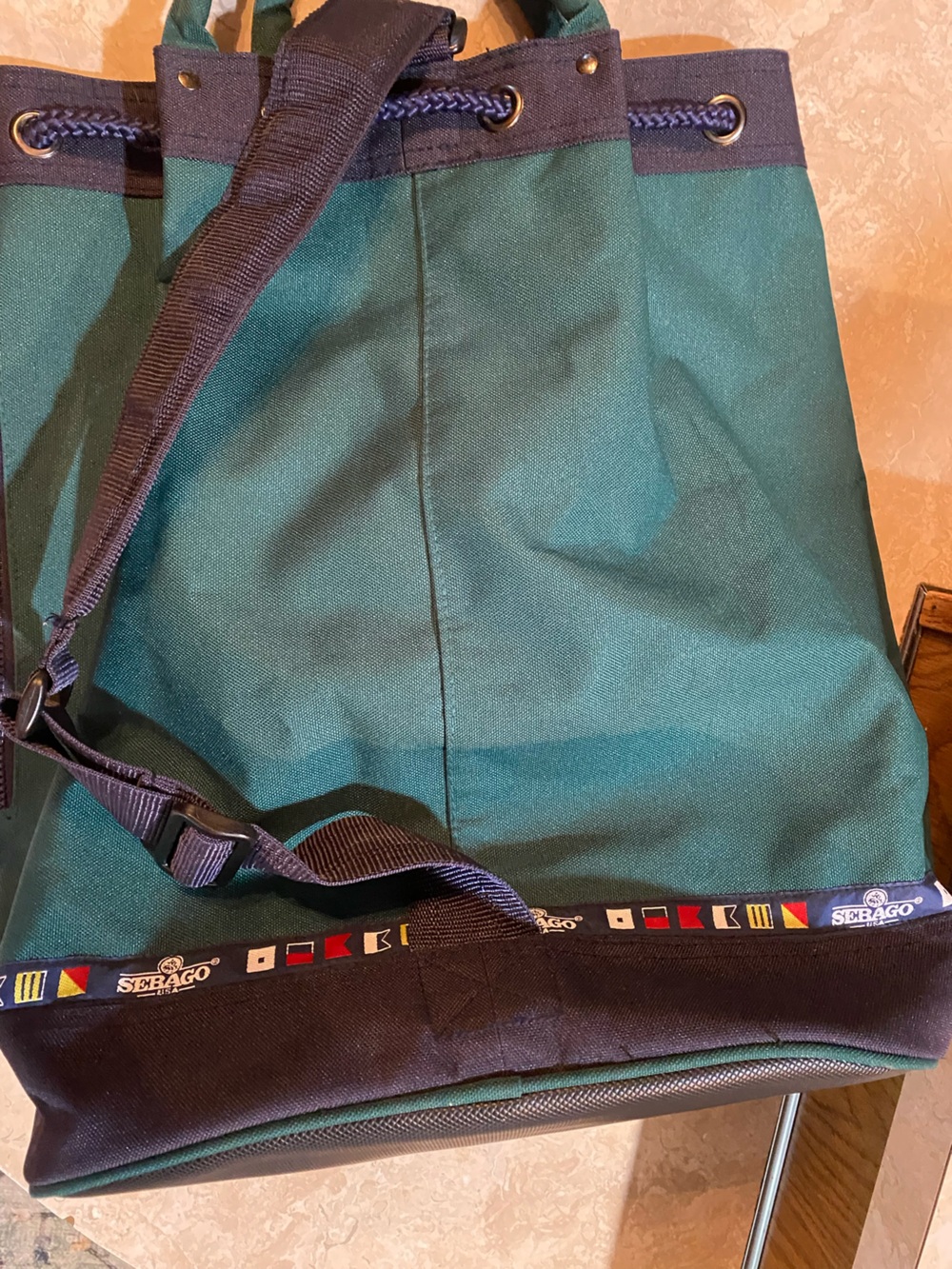 Sebago Green Drawstring Backpack with Navy Trim - Picture 4 of 7